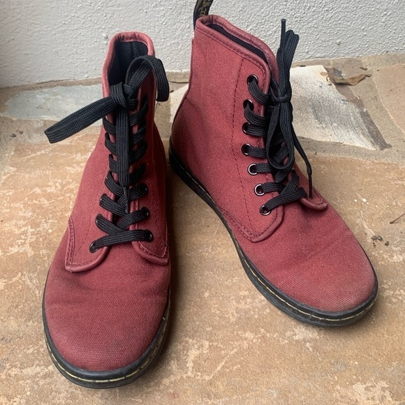 Dr. Marten Maroon Ankle Boots ShoreDitch Canvas Air Wave 6 - Picture 2 of 9